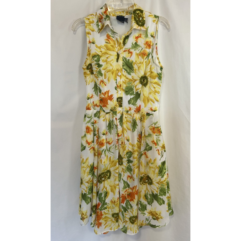 Gabby Skye Sunflower Dress Vintage Feel Collared Button Front Pockets Summer 6